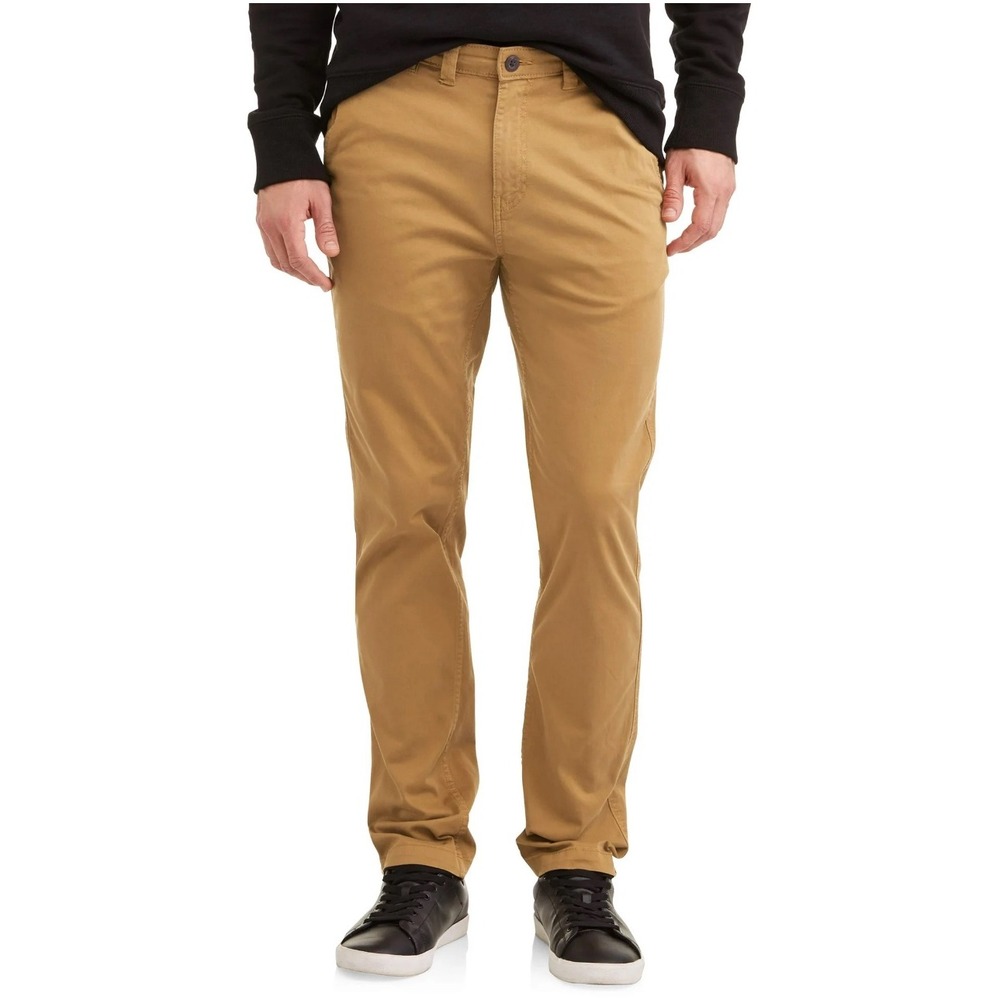 George‎ Mens Slim Fit Chino Pants Brown 40x30 Flat Front Casual Everyday
